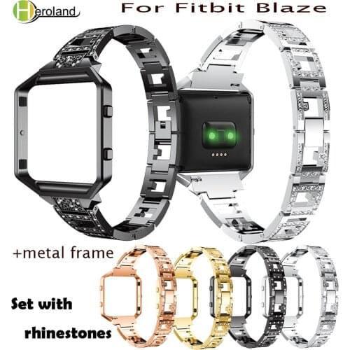 Smart WristBand 23mm For Fitbit Blaze Alloy Steel Watch Bands Smart Accessories Rhinestone Bracelet Strap With Metal Frame case