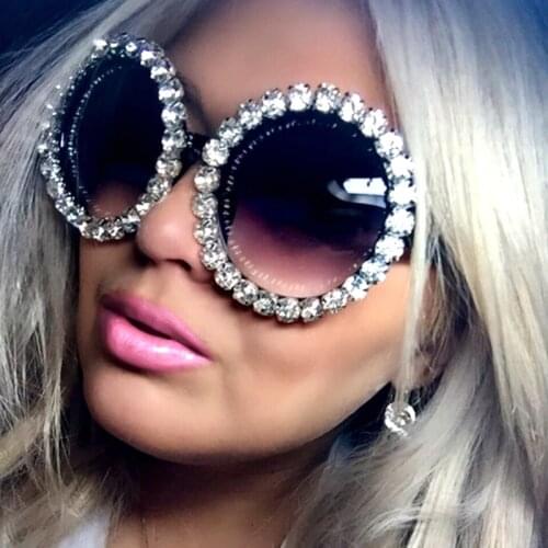 Luxury Oversize Sunglasses Women vintage Rhinestones sunglasses round glasses men shades for women oculos feminino