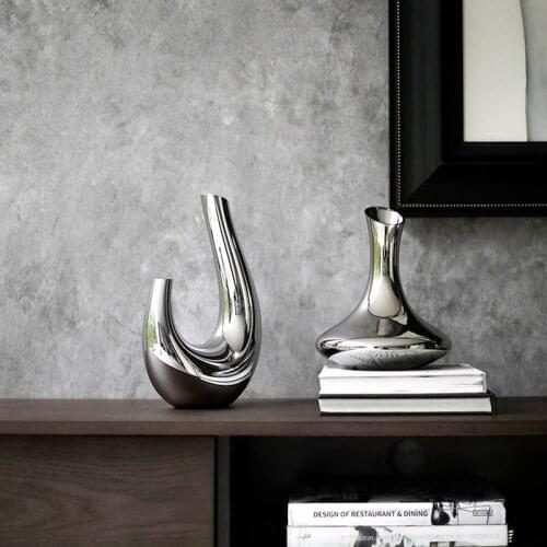 Modern Silver Plating U Shape Glass Vase Living Room Art Flower Arrangement Ornaments Glass Crafts Vases Home Decor Accessories