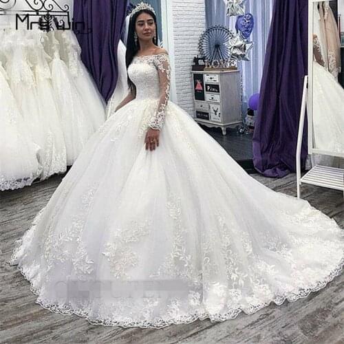 Mrs win Wedding Dress Elegant Long Sleeve Wedding Dresses Boat Neck Lace Vestido De Noiva Plus Size White Bridal Gowns HR030