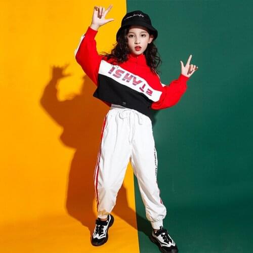Girls Hip Hop Dance Costumes Jacket white Pants Street Stage Clothes for Kids Dance Jazz Outfits Performance Wear Korean