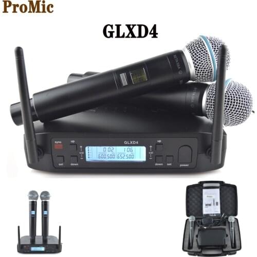 GLXD4 High Quality Professional UHF Dual System Wireless Microphone BETA 58A Handheld Mic,for Stage Speech Wedding Show Band