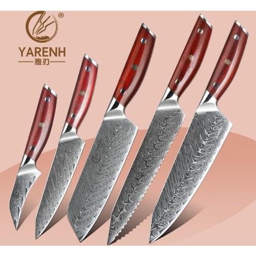 YARENH 2-5 Pcs Kitchen Knife Set Japan Utility 67 Layers Damascus Chef Knife Professional Cooking Tools Cleaver Rosewood Handle