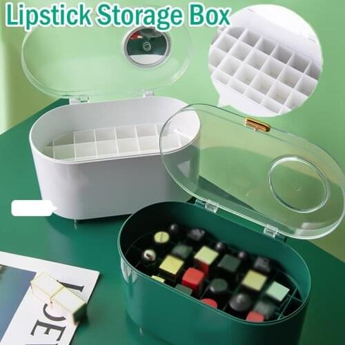 Lipstick Storage Box Desktop Cosmetic Organizer Table Beauty Makeup Organizer Box Lipstick Storage Case with Mirror
