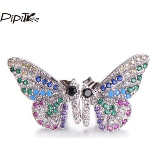 Pipitree Elegant Ladies Cubic Zirconia Crystal Earrings Party Wedding Jewelry Butterfly Stud Earrings Women Pendientes Femme
