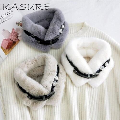 Kasure Women Winter Warm Faux Fur Loop Scarf Fashion Thicken Collar Soft Hairy Warmer Shawl Scarf Elegant Fur Fox Rabbit Scarves