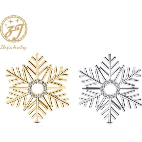 Zhijia Gold Silver Color Rhinestone Crystal Christmas Snowflake Pins Brooches For Women Men Christmas Gifts