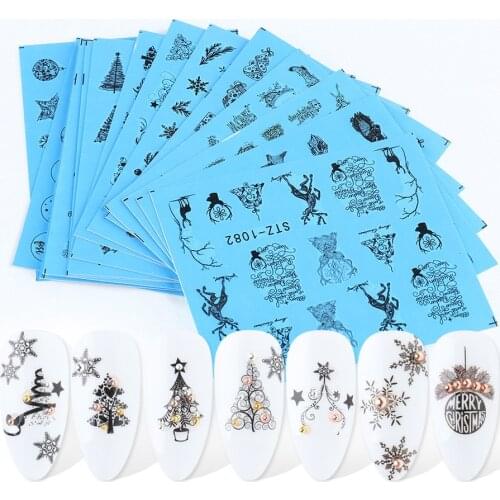 16pcs/Set Nail Stickers Christmas Series Tree Snowman Star Deer Sliders for Nails Manicure Winter Decorations Nails DIY Tools