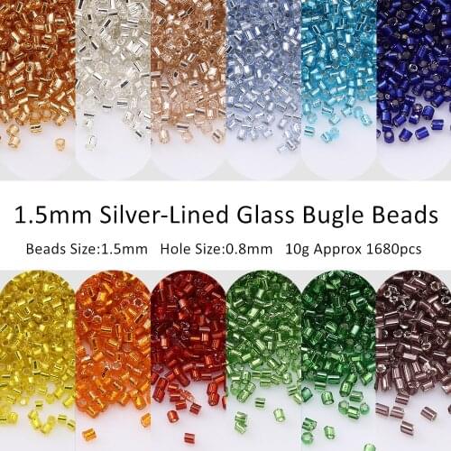 1680pc 1.5mm Silver-Lined Glass Bugle Beads 15/0 Plating Glass SeedBead Tube Diy For Jewelry Making Embroidery Craft Accessories