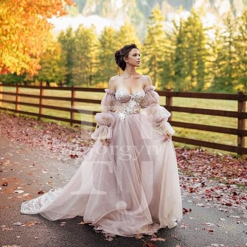 2021 Elegant Dusty Pink A-Line Formal Party Dresses Sweetheart Corset Long Sleeve Applique Tulle Prom Gowns Sweet 15 Dresses