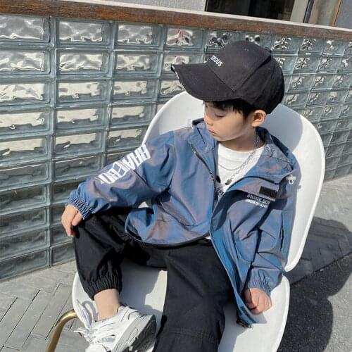 2021 Spring Autumn Boys Windbreaker Coat Windproof Jacket Zipper Hooded Outwear Casual Kids Children Clothing 2-16 Years Old
