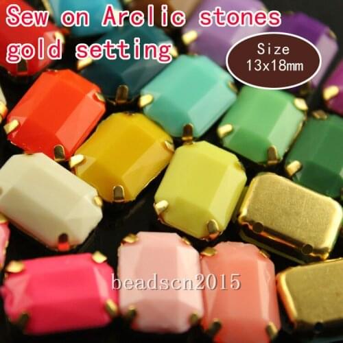 20p Rectangle 13x18mm Candy acrylic sew on rhinestones gold claw button jewels beads Gems shoes bag cap diy Garment Accessories