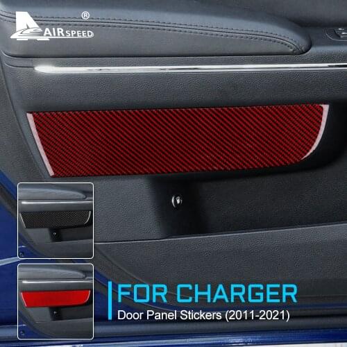 AIRSPEED 4pcs Carbon Fiber for Dodge Charger 2011-2021 Accessories Interior Trim Car Side Door Panel Cover Sticker Car Styling