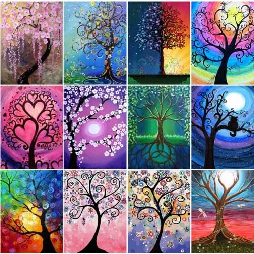 5D Cartoon Landscape Diamond Painting Full Square/Round Drill Diamond Embroidery Tree Mosaic Art Picture Home Decoration Gift