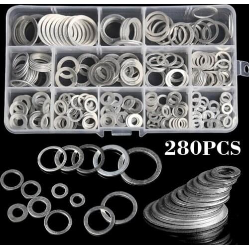 280pcs/set Aluminum Sealing Washer Gasket Aluminum Flat Gaskets Washers Assorted For Boat Crush Washer Flat Seal Ring Fitting
