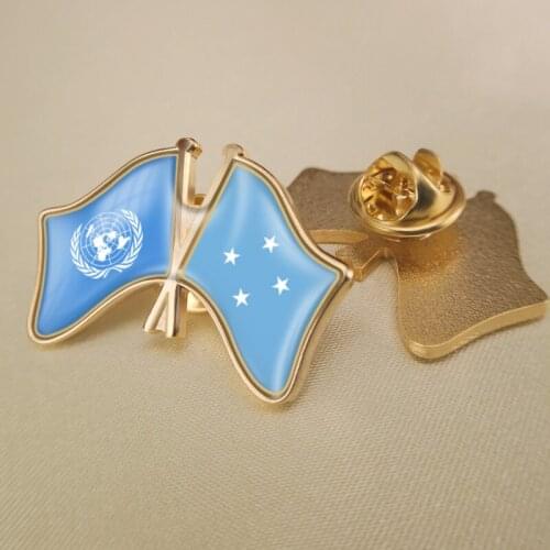 United Nations and Micronesia Crossed Double Friendship Flags Lapel Pins