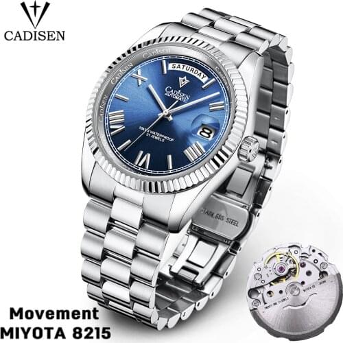 CADISEN Brand Fashion Casual Week Display Watches Stainless Steel Mechanical 100M Waterproof Men watch Sapphire Luxury Watch men