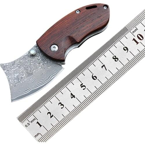 Damascus Steel Folding Mini Blade Red Sandalwood Outdoor Camping EDC Knives Tool Military Pocket Knife Portable Rescue Knife
