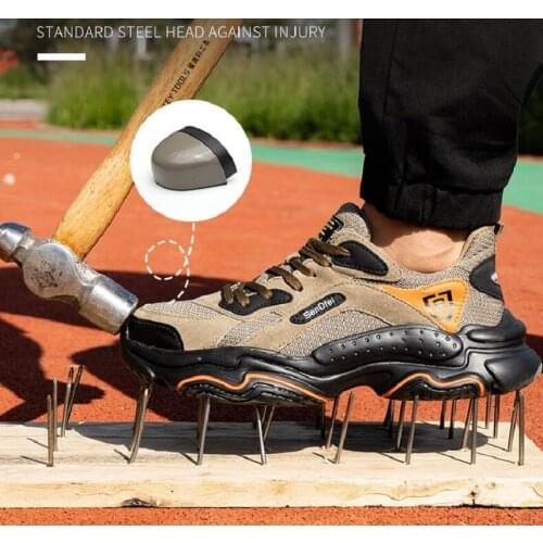 Breathable work boots Safety Shoes Men Summer Indestructible Steel Toe Cap Shoes Male Shoes Adult Light Sneakers Genuine Leather
