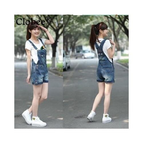 2019 Retro summer women students Gothic denim overalls big yards Retro shorts pants suspenders Jumpsuits & Rompers women A0192