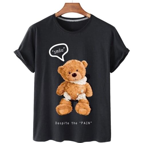 High Quality Cute Baby Bear Print Cotton Short Sleeve O-neck Loose Casual Top T-shirt Female Oversized T-shirt Half Sleeve S-3XL
