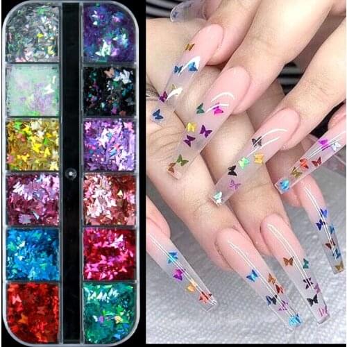 Holographic Butterfly Nail Glitter Sequins Sparkly Laser Flakes Mixed Colors Paillette Slices Manicure Nails Art Accessories