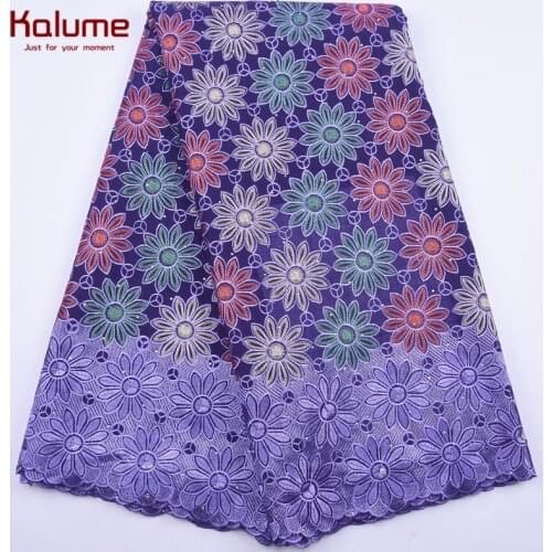Kalume High Quality African Swiss Cotton Lace Fabric Daisy Style Nigerian Swiss Voile Lace Fabric With Stones For Dress Sew 2055