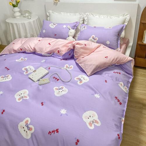 Cute Rubbit Bedding Sets Girls Boys Bed Linen Duvet Cover Flat Sheet Pillowcase Home Use Winter King Single Full Size Set 2021