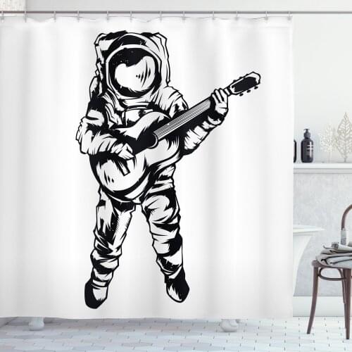 Astronaut Shower Curtain Set Cool Cosmonaut Jamming Guitar Curtain for Bathroom Decor 12 Hooks Decorative Bath Accessory