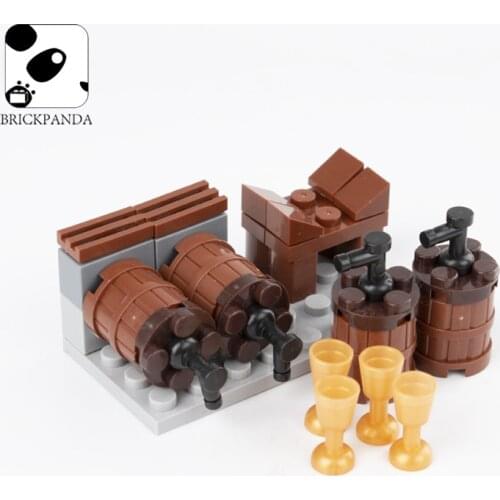City Series Wine Cellar Building Blocks Compatible Puzzle Model Wine Cart Figures Parts Bricks Wine Cup Toys for Children