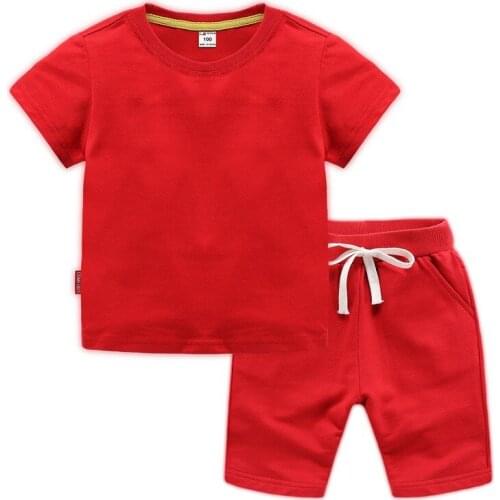 Hot Sale Brand Boys Clothing Children Summer Boys Clothes Candy Color Kids Girl Clothing Set T-shirt+Pants 100% Cotton 1-8Y
