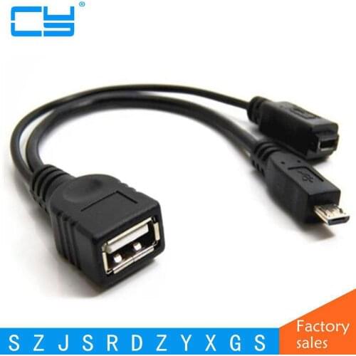 Micro USB 5 Pin Male to USB Female Host OTG Cable with USB Y Splitter Power Cable