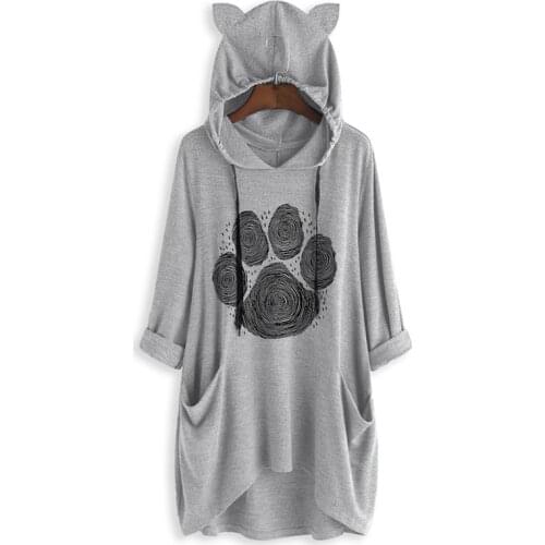 Slounchy Cute Dog Paw Footprint Hoodies for Women Long Lady Pullover Sweatshirts Soft Girl Clothing Casual Spring Autumn Tops