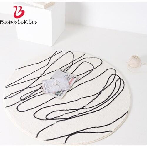 Bubble Kiss Abstract Round Carpets Living Room Decor Nordic Black Lines Floor Mats Modern Home Decor Bedroom Thicker Area Rugs