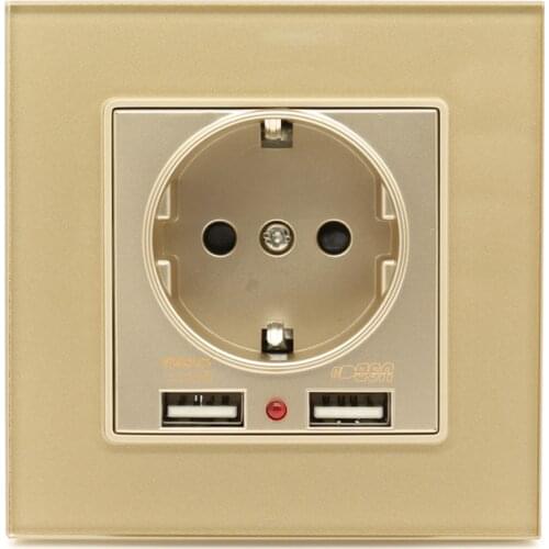 Mobu Dual USB Charging Port 2.1A Wall Charger Adapter EU Socket Power Outlet PC Panel White New Luxury Glass Panel