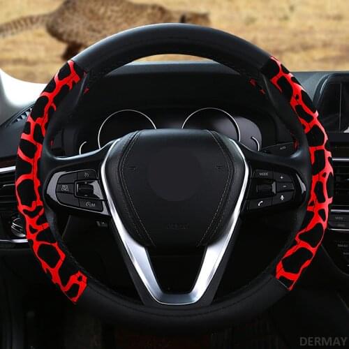 DERMAY New Fashion Leopard Print Car Steering Wheel Cover PU Leather Red Blue Pink Personalized for Gilrs Women auto Accessories