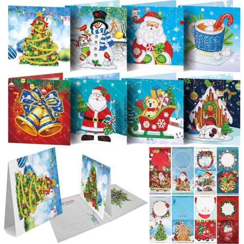 New DIY Special Shaped Drill Diamond Painting Santa Claus Greeting Cards Festival Three-Dimensional Greet Cards Christmas Gift
