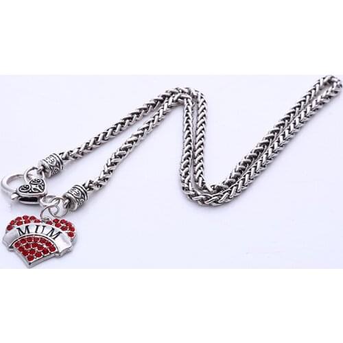 New Arrival rhodium plated zinc studded with sparkling crystals MUM heart pendant wheat chain necklace Drop Shipping