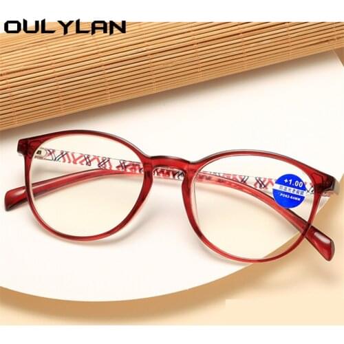 Oulylan Fashion blue Light Blocking Reading Glasses Women Men Round Hyperopia Glasses with diopters plus 1.0 1.5 2.0 2.5 3.0