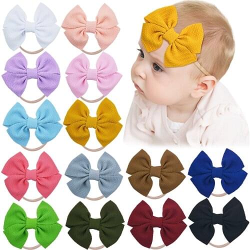 Bulk 60pc/lot Girls 4.5" Solid Fabric Hair Bow Headbands,Kids Hair Bows Elastic Headbands Nylon Headband Kids Hair Accessories