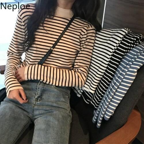 Neploe Autumn Winter Half High Neck Striped Bottom Pull Femme Knit Wild Slim Fit Short Student Sweater Women Pullovers Top 46651