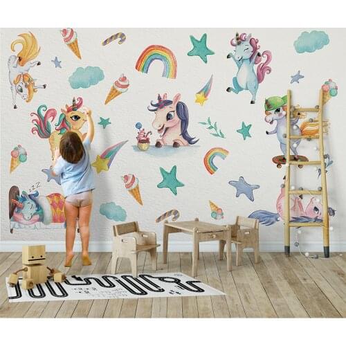 Simple hand drawn Unicorn wall sticker Living room bedroom childrens room decoration decal mural Wallpaper for kids