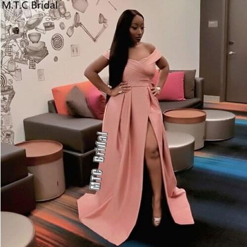 Dusty Pink Sexy Long Prom Dresses High Slit Off The Shoulder Black Girl Wedding Party Dress Plus Size Formal Gowns For Women