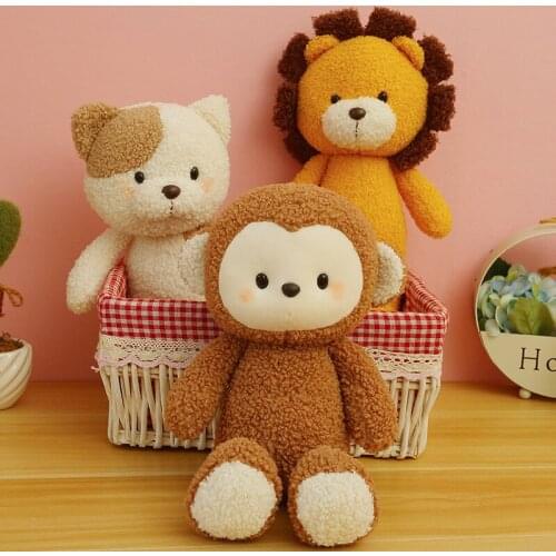Nice 1pc 35cm Lovely Monkey Lion Elephant Cat Plush Toys Cartoon Animal Dolls Stuffed Soft Toy Birthday Gift for Kids Girlfriend