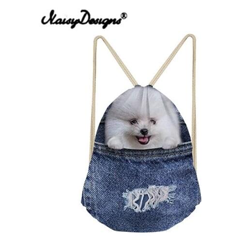Noisydesigns 3D Blue Denim Pocket Pattern Printing Men Drawstring Backpacks Mochila Infantil Kids Girls Cute Animal School bag