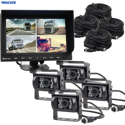 SMALUCK 9" Split QUAD Car Monitor + 4 x CCD IR Night Vision Rear View Camera Waterproof for Car Truck Bus Reversing Camera