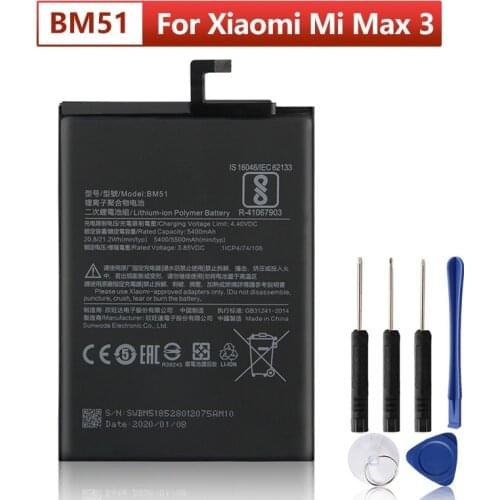 Original XIAOMI BM51 Replacement Battery For Xiaomi Mi Max3 Max 3 Authentic Phone Batteries 5500mAh