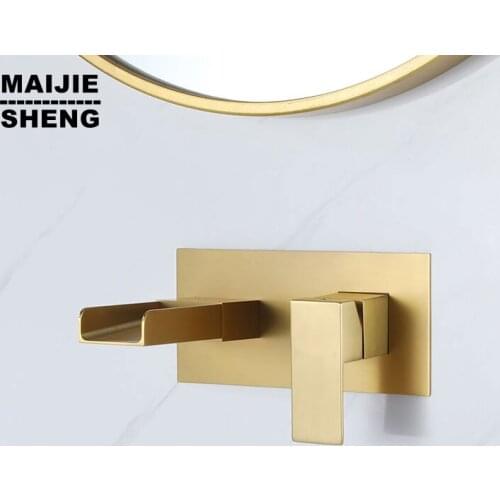 Basin Spout Mixer Tap Set Combination Blanoir Solid Brass Tap Faucet Concealed Bathroom Sink Faucet Brushed Gold In-Wall
