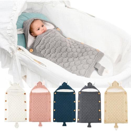 Newborn Baby Boys Girls Cute Knitted Crochet Hooded Sleeping Bags Babies Swaddle Wrap Swaddling Blanket Sleep Bags