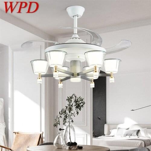 WPD Lamp With Ceiling Fan White With Remote Control Invisible Fan Blade LED Fixtures Home Decorative For Living Room Bedroom
